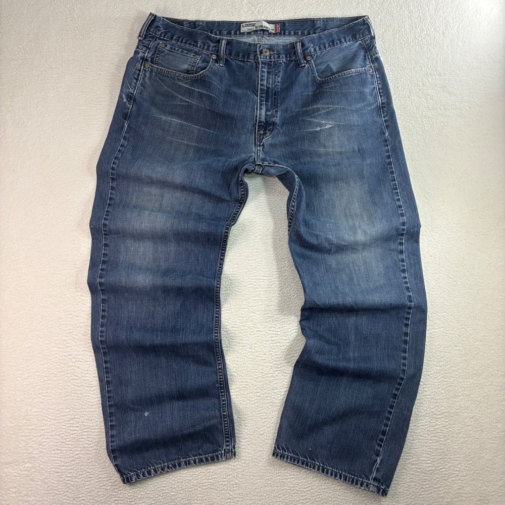 Y2K Levis 569 Loose Straight Jeans Men 38x32 Blue Faded Skater Baggy Distressed